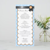 Menu de réception orange et bleu Mariage damassé (Debout devant)