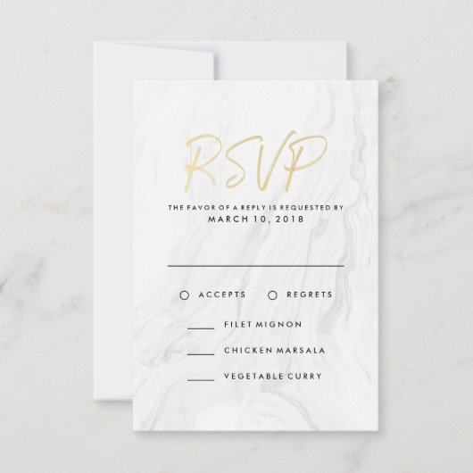 Menu de réponse de mariage moderne en marbre blanc (Devant)