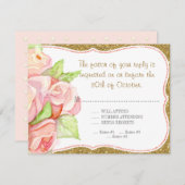 Menu de réponse RSVP Mariage aquarelle Rose Bouque (Devant / Derrière)