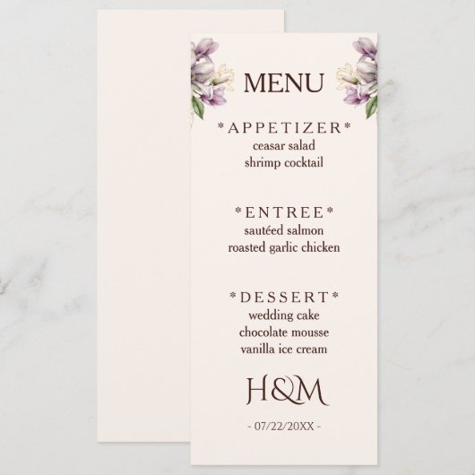 Menu de restaurant (Devant / Derrière)