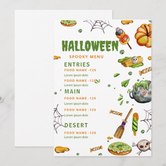 Menu de restaurant Halloween, Menu Halloween modif (Devant / Derrière)