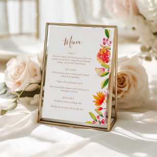 Menu de salle à manger de mariage floral aquarelle