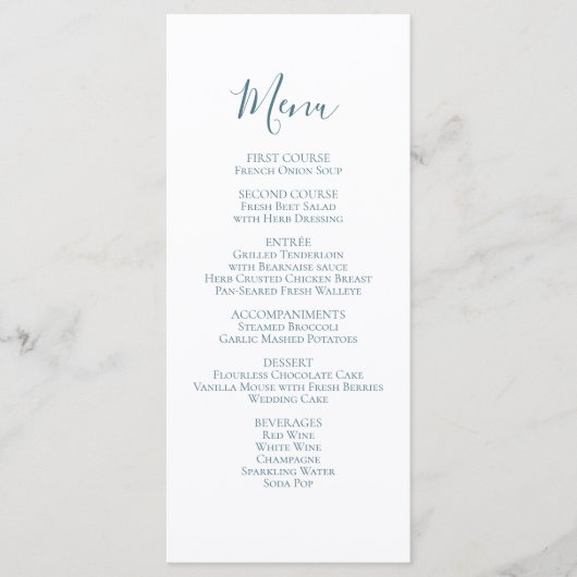 Menu de script mariage bleu minimaliste (Devant)