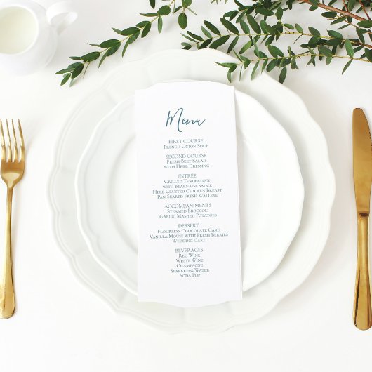 Menu de script mariage bleu minimaliste
