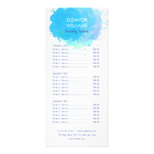 Menu de service de salon abstrait aquarelle bleue
