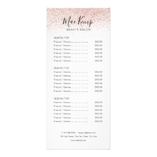 Menu de service de salon de paillettes en or rose