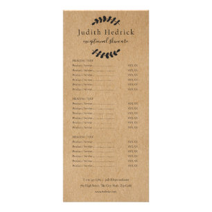 Menu de services de salon Kraft rustique aux feuil