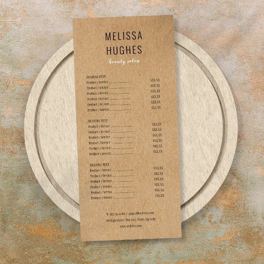 Menu de services de salon Kraft rustique moderne s