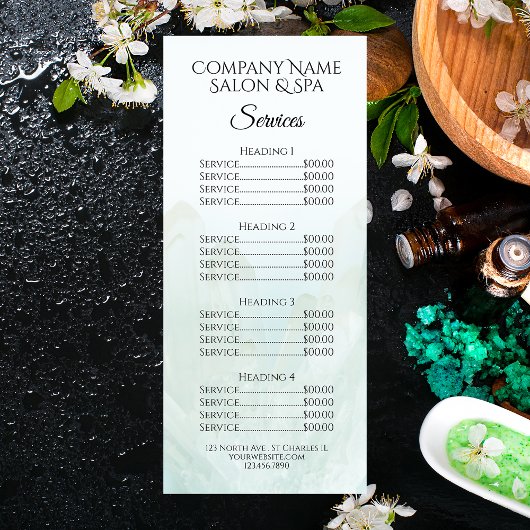 Menu de services du Salon de Spa aux Cristaux de G