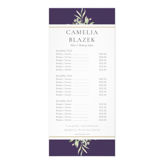 Menu de services du salon de verdure Gold Purple (Devant)