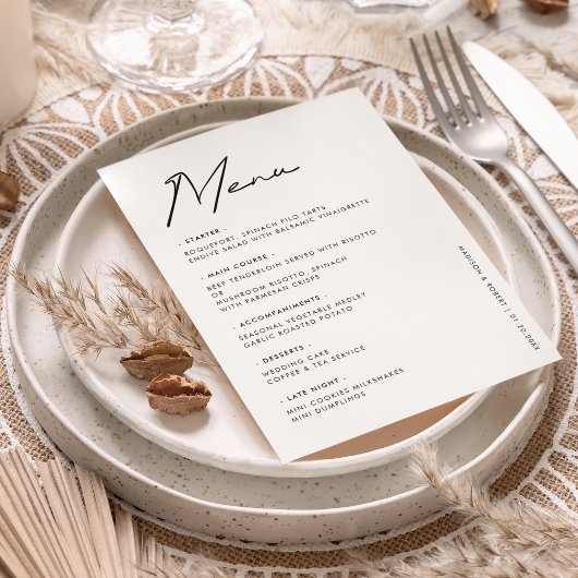 Menu de table de mariage à typographie moderne noi