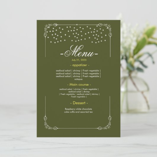 Menu de table de mariage Menu plat (Debout devant)