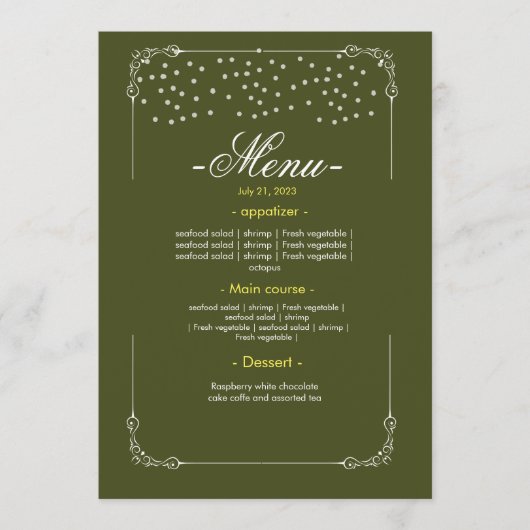 Menu de table de mariage Menu plat (Devant)