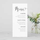 Menu de table de mariage simple noir et blanc (Debout devant)