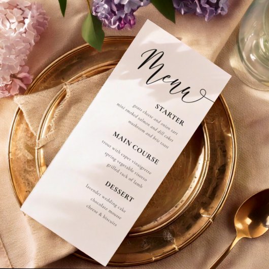 Menu de table de mariage simple noir et blanc