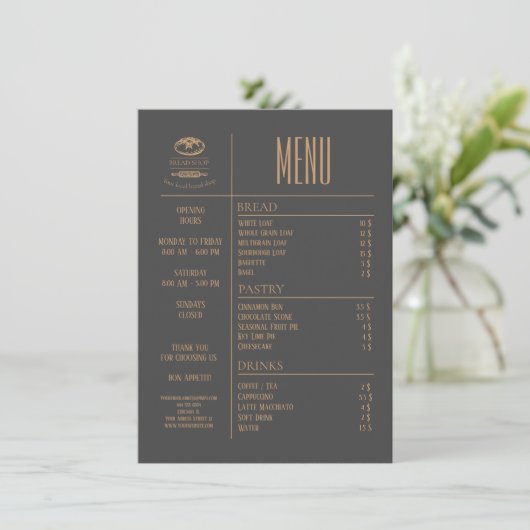 Menu de table de petit café de boulangerie (Debout devant)