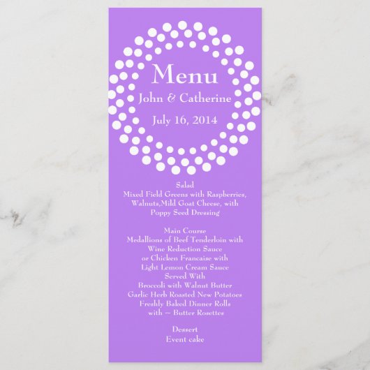 Menu de table Mariage violet moderne élégant (Devant)