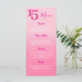 Menu de Table Rose Pailleté pour Quinceañera (Debout devant)
