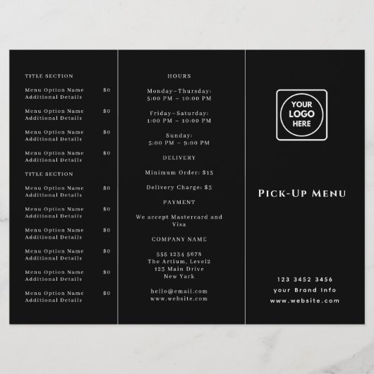 Menu de takeaway avec logo noir | Menu personnalis (Devant)