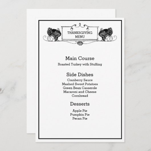 Menu de thanksgiving (Devant / Derrière)