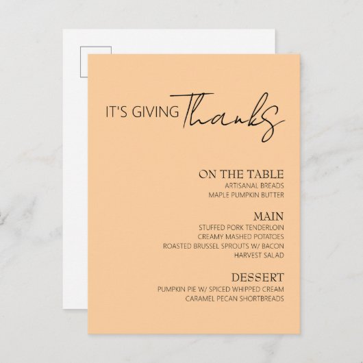 Menu de Thanksgiving (Devant / Derrière)