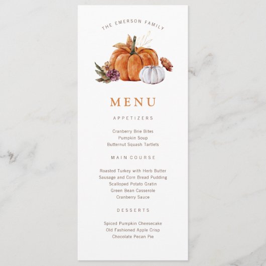 Menu de Thanksgiving à la citrouille (Devant)