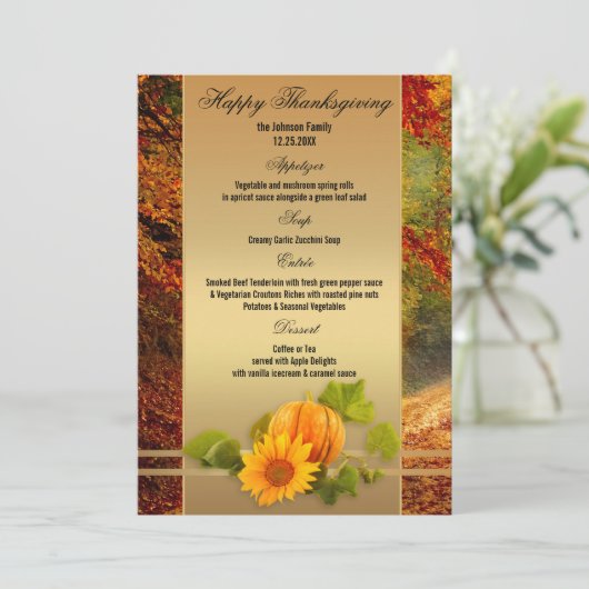 Menu de Thanksgiving Gold Fall (Debout devant)