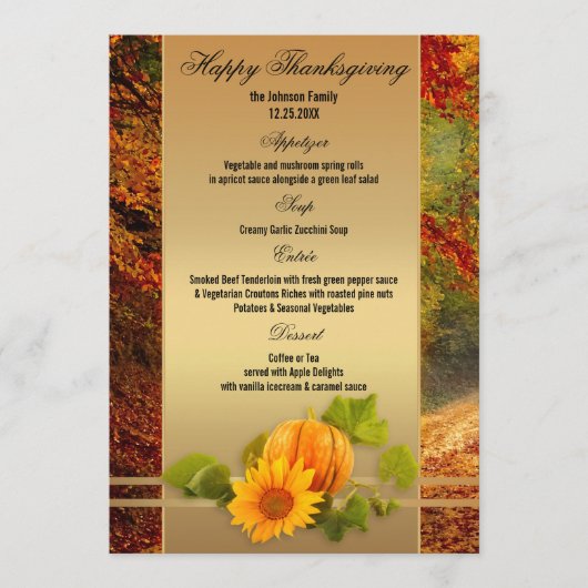 Menu de Thanksgiving Gold Fall (Devant)