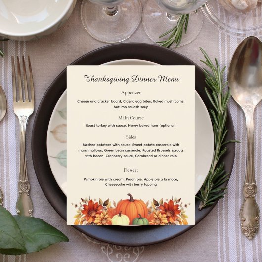 Menu de Thanksgiving Message de gratitude