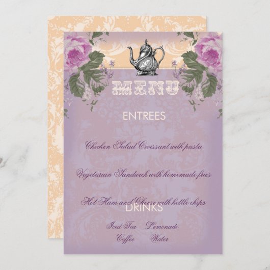 Menu de thé de mariage rétro GC (Devant / Derrière)