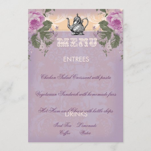 Menu de thé de mariage vintage GC (Devant)