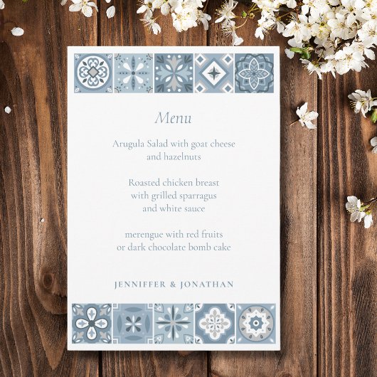 Menu de tuiles espagnoles bleues et grises