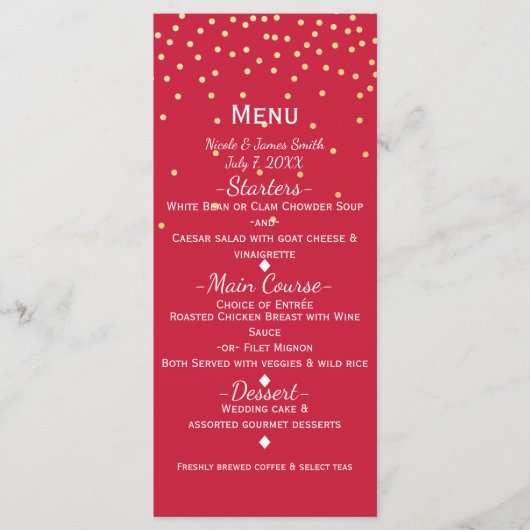 Menu de vacances aux points de confettis dorés et  (Devant)