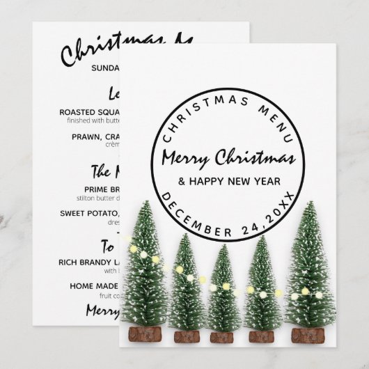 Menu de vacances de Noël hiver Arbre vert clair (Devant / Derrière)