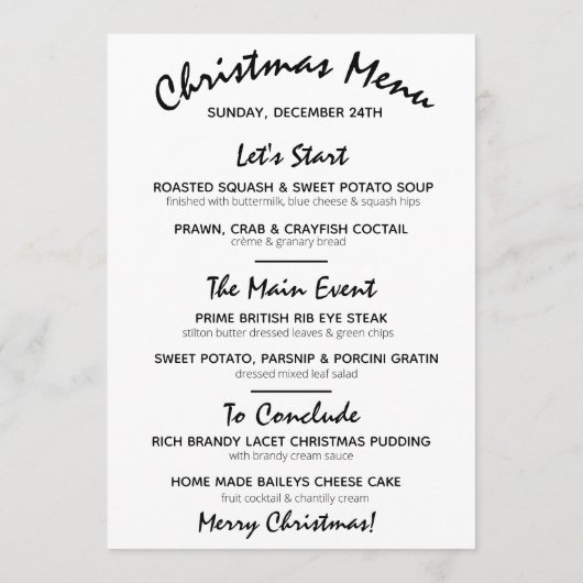 Menu de vacances de Noël hiver Light Green Whit (Dos)