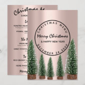 Menu de vacances de Noël hiver Rose Vert (Devant / Derrière)