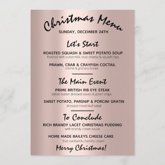 Menu de vacances de Noël hiver Rose vert clair (Dos)