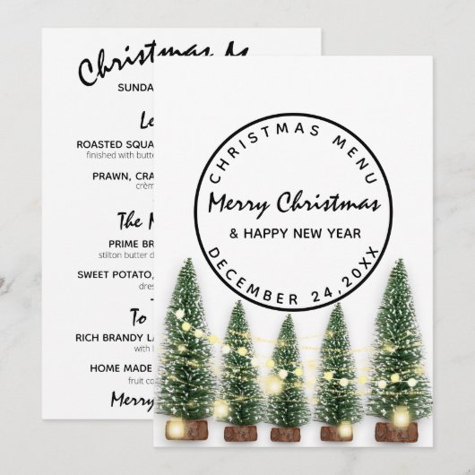 Menu de vacances de Noël hiver vert clair Whit (Devant / Derrière)