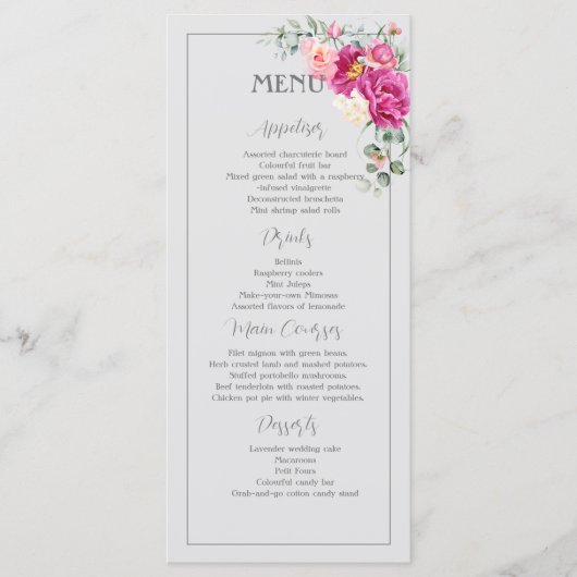 Menu de verdure d'eucalyptus Pivoine & Roses (Devant)