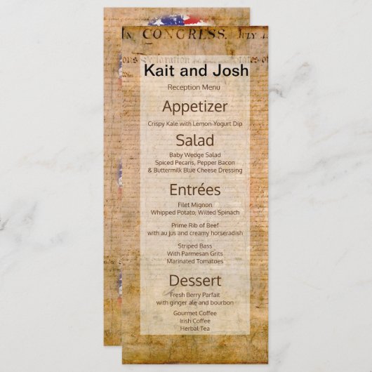 Menu Déclaration d'indépendance 📜 Parchmen des USA (Devant / Derrière)
