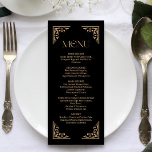 Menu Déco Moderne Mariage Élégant Noir et Or