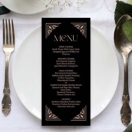 Menu Déco Moderne | Mariage Élégant Noir et Or