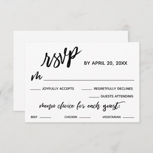 Menu décontracté de l'écriture manuscrite Choix du (Devant / Derrière)