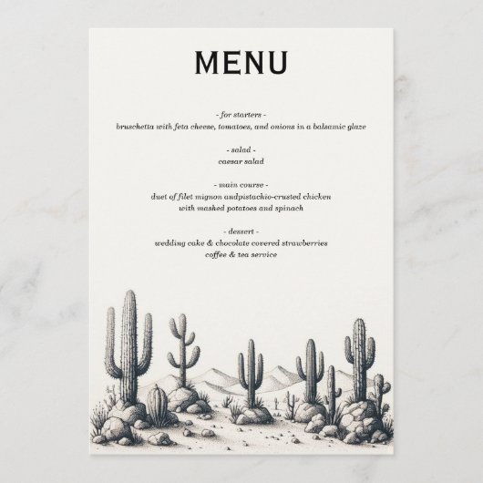 Menu Décontracté Mariage Cactus (Devant)
