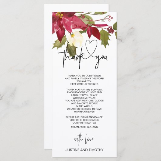 Menu Décor Mariage de Noël Merci Table Définition (Devant / Derrière)