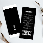 Menu Décor moderne Gras Blanc Noir Mariage<br><div class="desc">Ce design fait partie d'une collection - s'il vous plaît contactez-moi si vous avez besoin d'autre papeterie Ce design moderne est minimaliste, mais ludique, avec un placement parfait de texte noir et blanc, ce qui donne un look propre et ordonné. Ce design est personnalisable à d'autres couleurs et fait partie...</div>