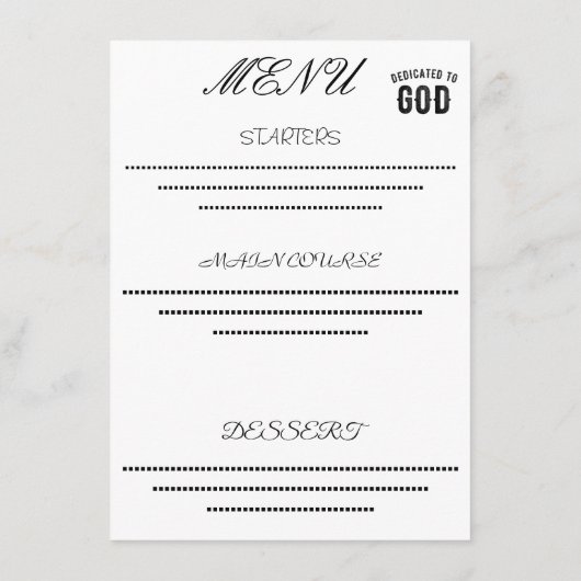 MENU DÉDIÉ À DIEU COOL PERSONNALISABLE NOIR TEXTE (Dos)