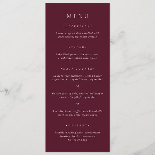 Menu Deep Burgundy Elegant Classic Wedding (Devant)