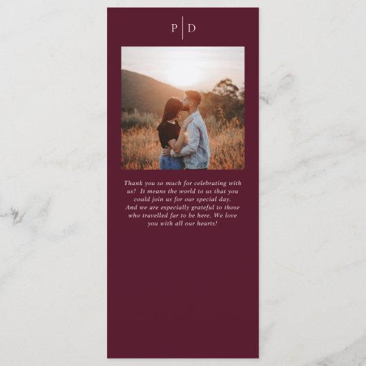 Menu Deep Burgundy Elegant Classic Wedding (Dos)