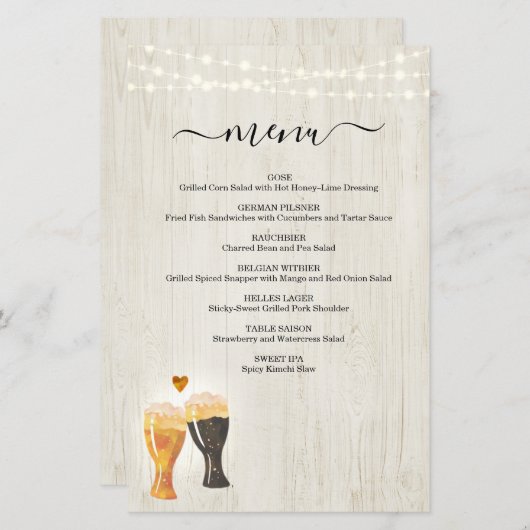 Menu Dégustation de bière (Devant / Derrière)